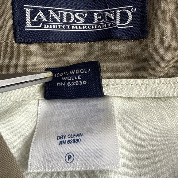 NWT Lands End Mens 40x34 Dark Khaki Wool Dress Pants Trousers Pleated Cuffed - Picture 7 of 8